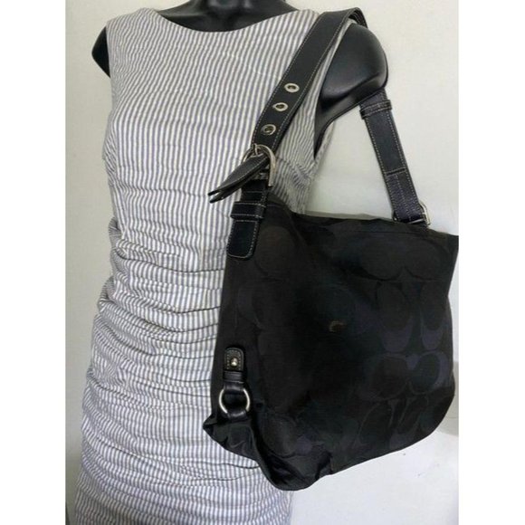 Coach Medium Tote Msrp Black Gray Jacquard Fabric - Picture 7 of 12